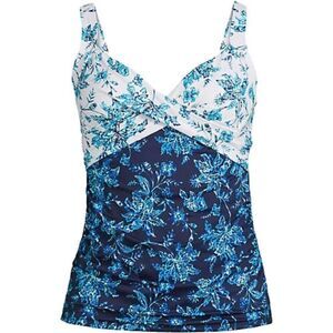 Land’s End Plus Standard V wrap Tankini underwire navy white Jacobean multi Var
